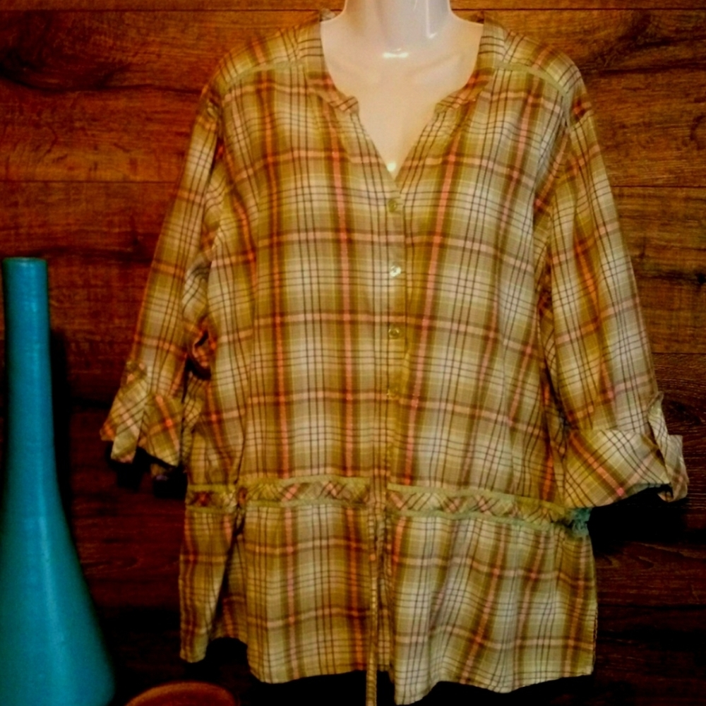 Denim & Co Top Size 3X High Low Shark bite Hem New - Picture 2 of 12